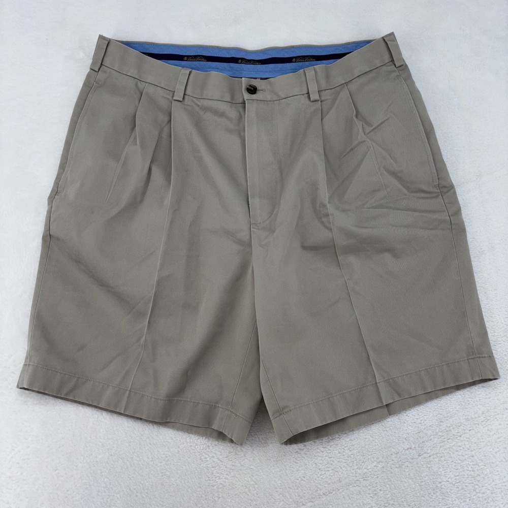Brooks Brothers Mens Khaki Tan Pleated Lightweight Advantage Chino Shorts W36
